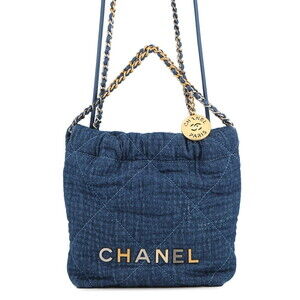 CHANEL 22 Mini Coco Mark Denim Cotton Handbag AS3980 2-Way Shoulder Bag